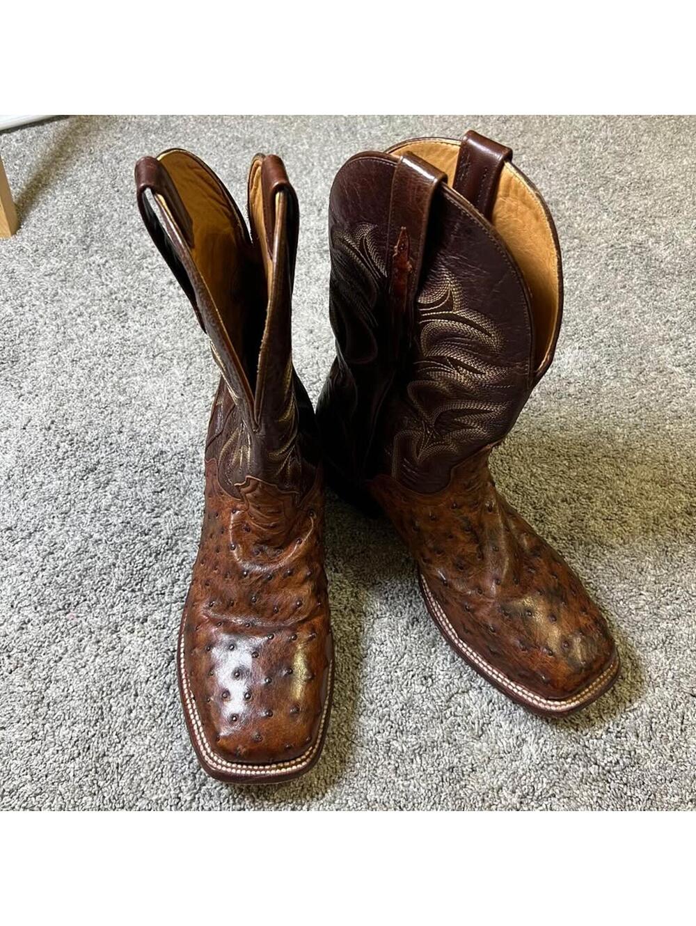 Eldorado Men's Handmade Quill Ostrich Stockman Boots Broad Square Toe size 11D